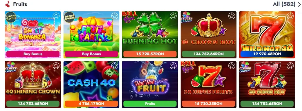 Browse fruit slots catalog.